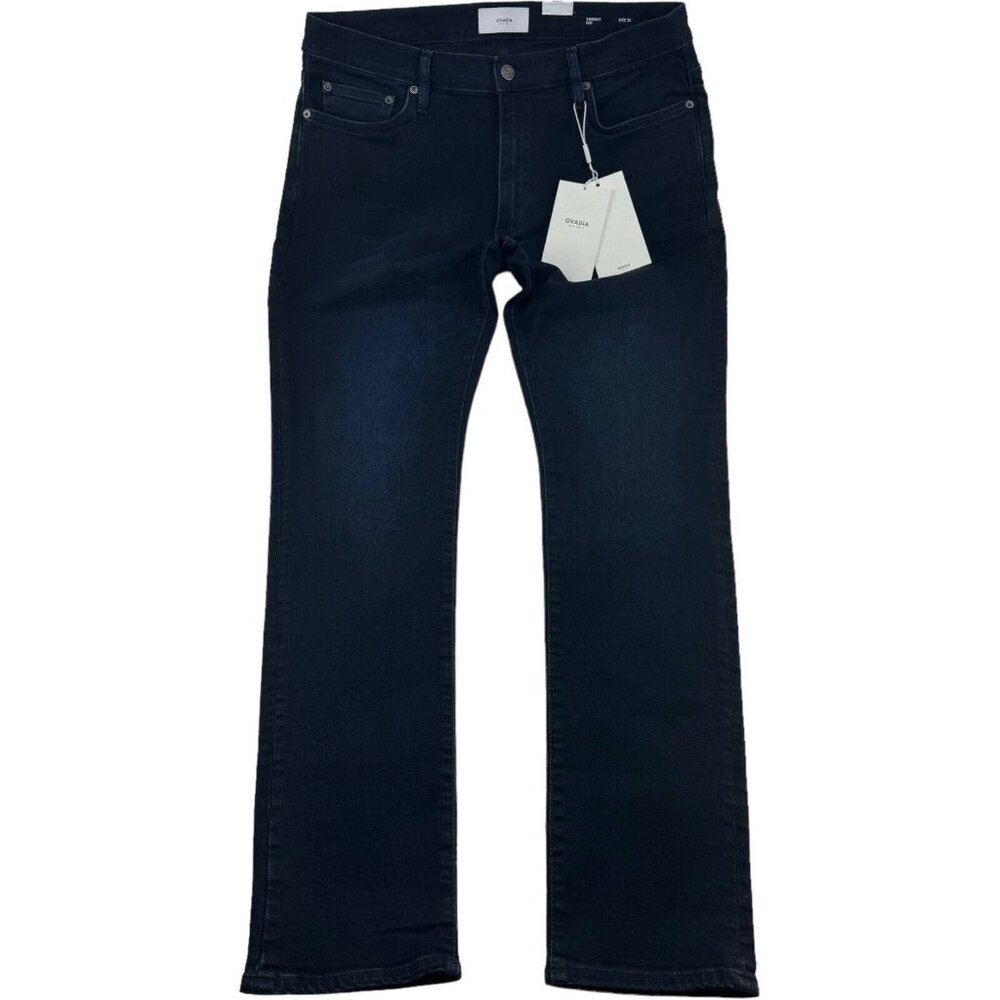 NWT Ovadia Blue Black‎ Skinny 001 5 Pocket Cotton Elastane Jeans Mens Size 36X32